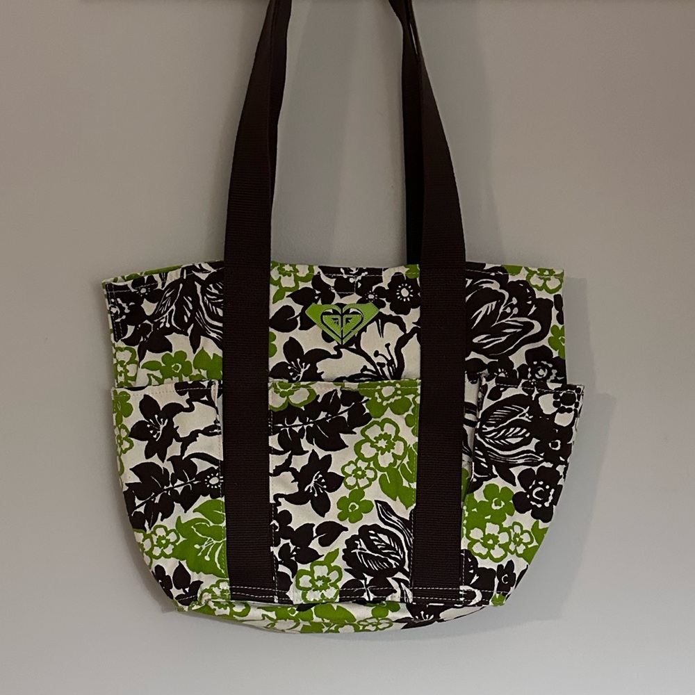 Roxy Black and Green Floral Tote Bag - Picture 2 of 4